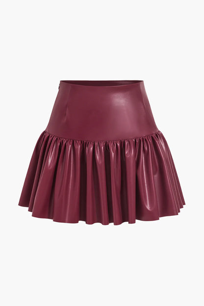 Faux Leather Skirt With Ruched Design