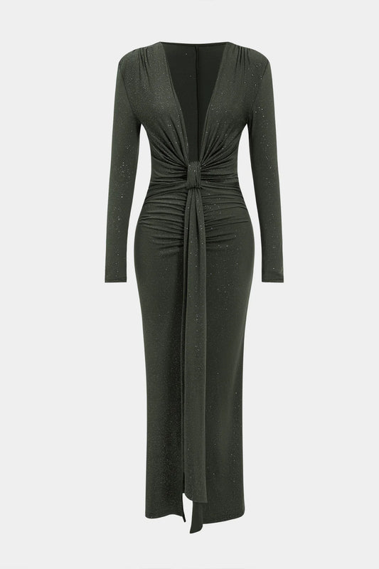 Deep V-Neck Long Sleeve Maxi Dress