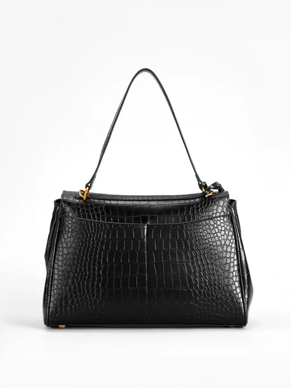 Black Croc-Embossed Handbag