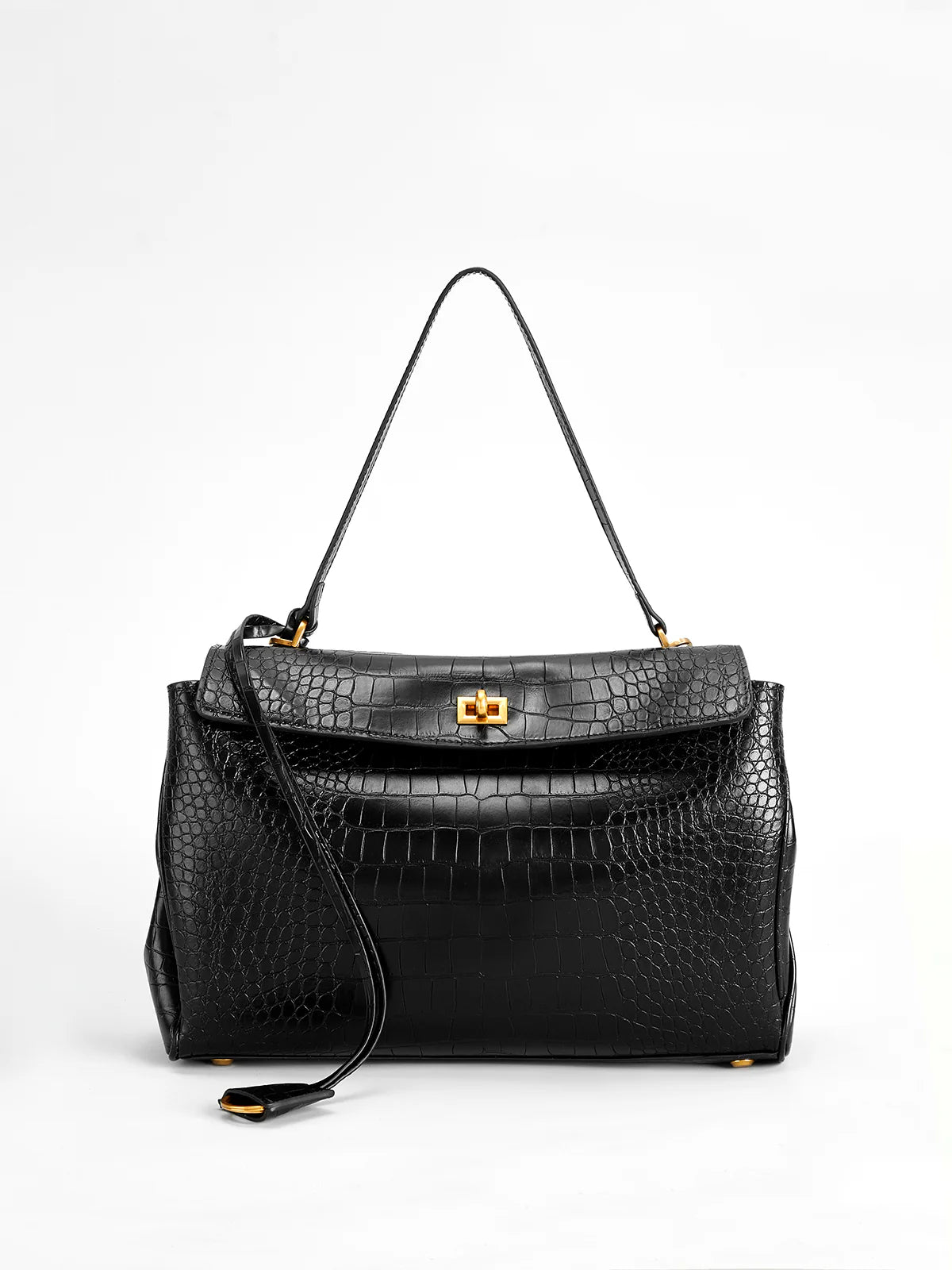 Black Croc-Embossed Handbag