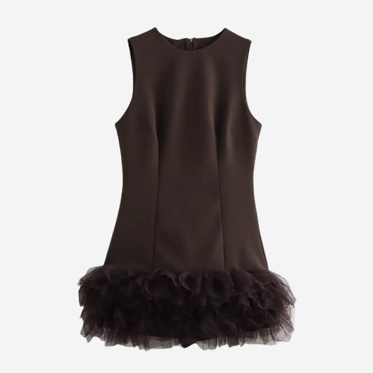 Aeliana Brown Ruffle Dress