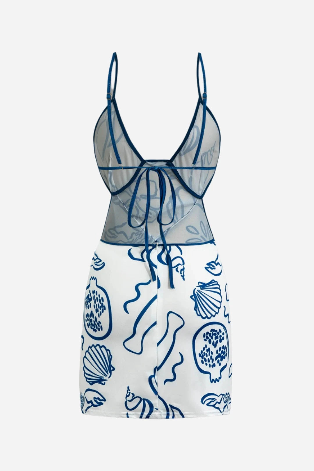 Blue Floral Print Backless Slip Mini Dress