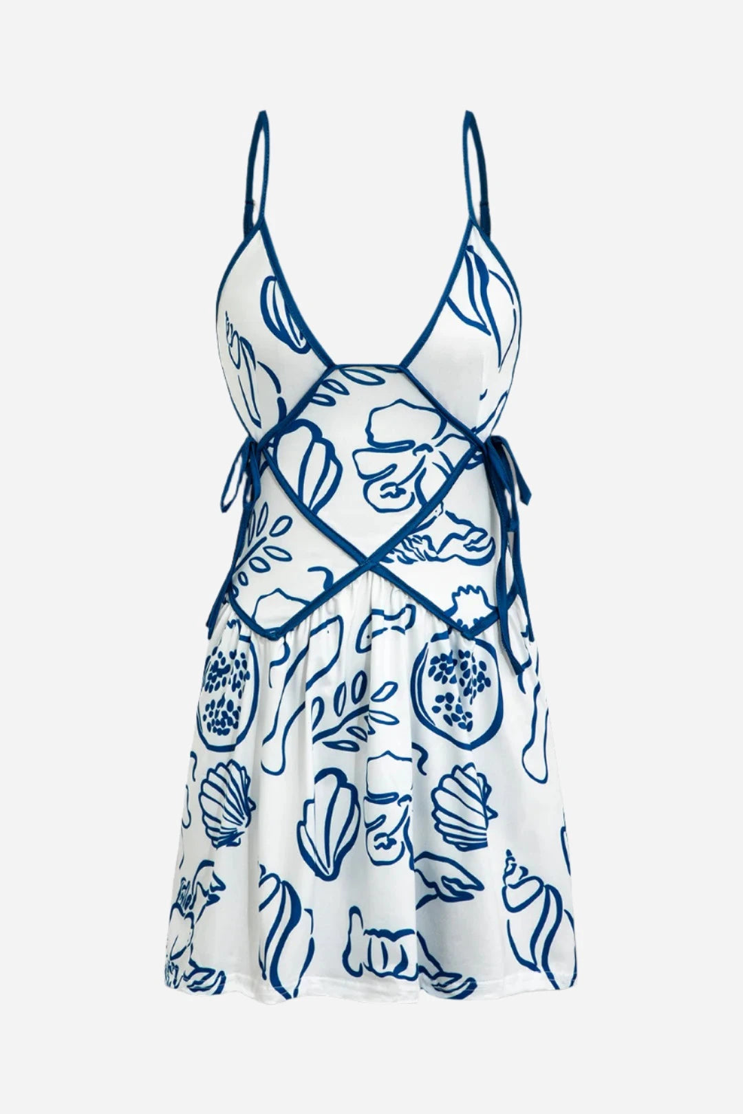 Blue Floral Print Backless Slip Mini Dress