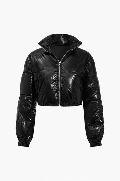 Glossy Cropped Puffer Jacket